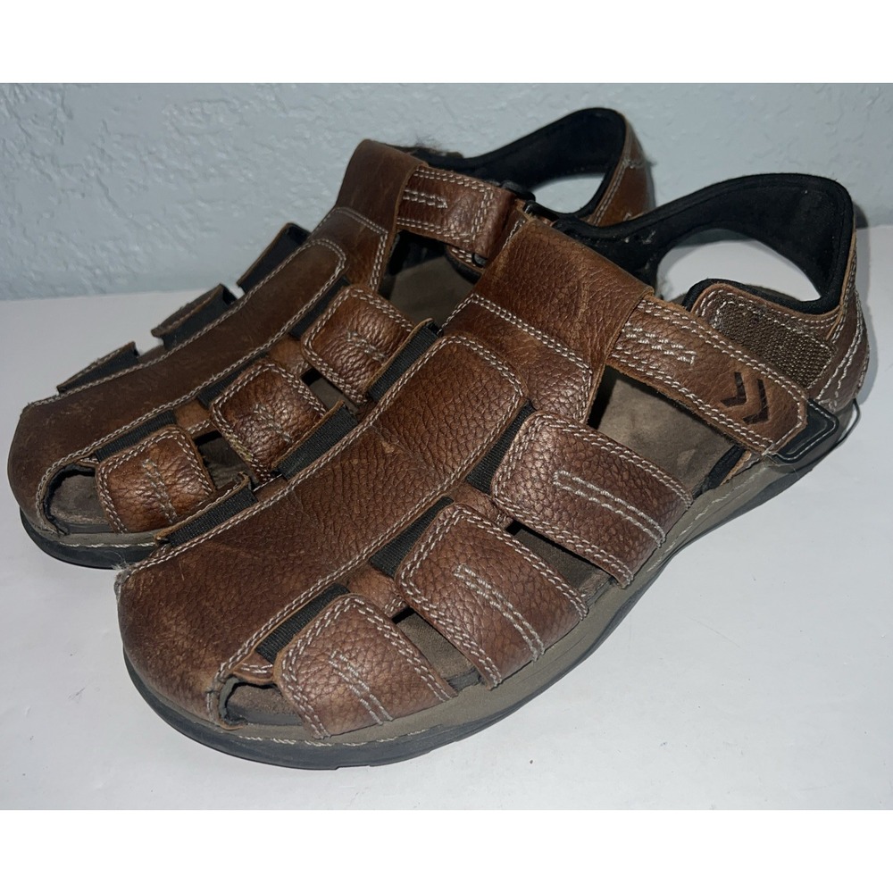 Dr‎ Scholl's Men's Size 12M Brown Fishermans Leather Slip on Sandals